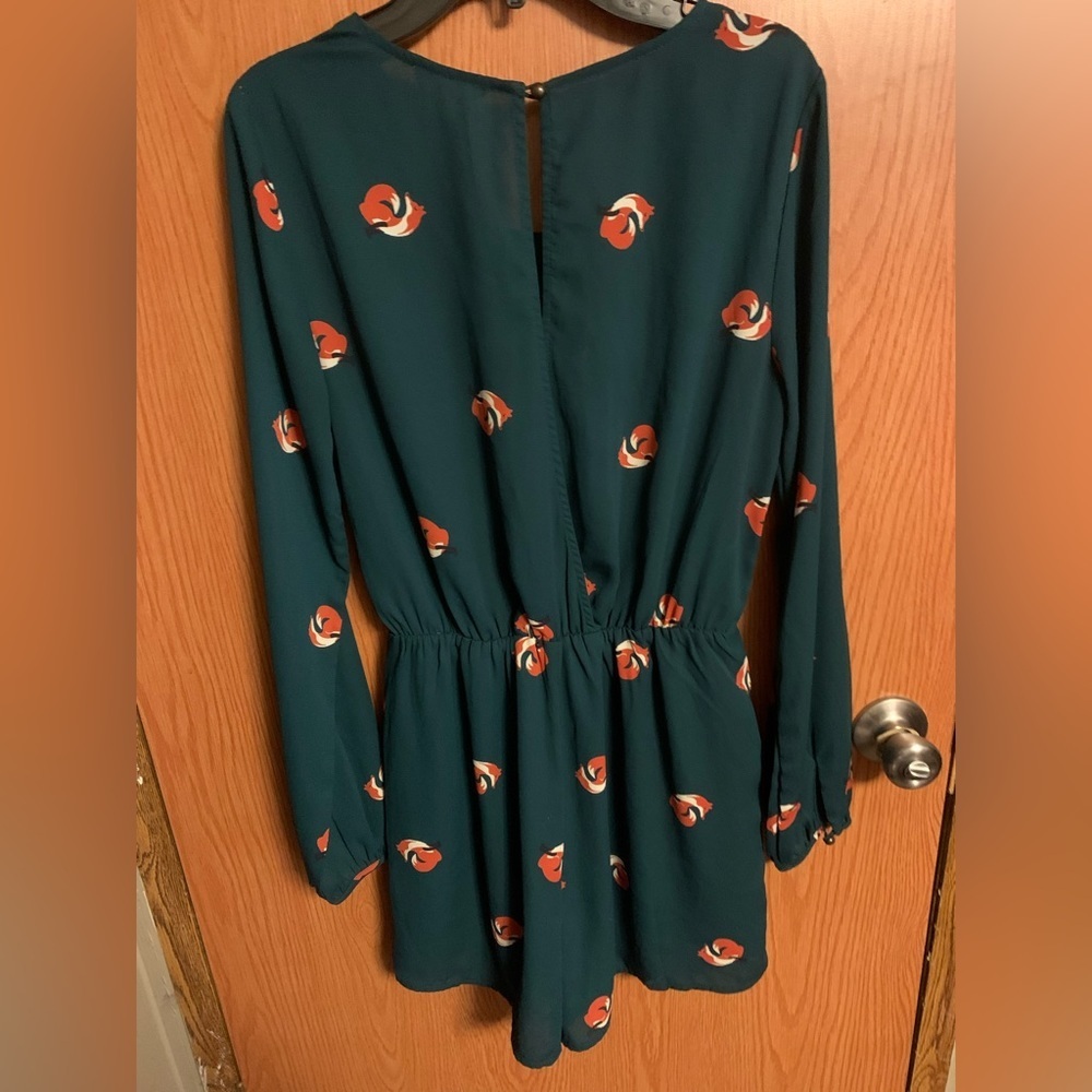 Everly Romper Dress Forest Green with Foxes Everly Fall Dress Boutique - Picture 5 of 7